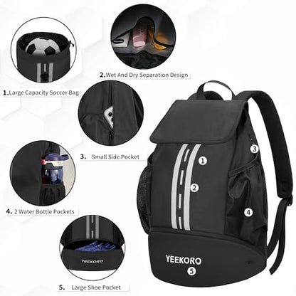 Soccer Backpack Multifunctional Sport Gym Bags with Dry-wet Separate & Shoe Compartment for Basketball Volleyball