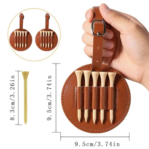 VOVCIG Golf Tee Holder with Wood Golf Tees, 2 Set Tee Holder, Leather Gift for Golfer Men & Women