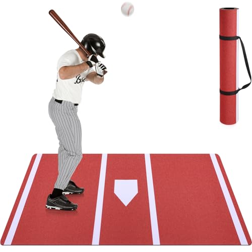 TOBWOLF Baseball Batting Mat, Softball & Baseball Hitting Mat with Home Plate for Batter, Anti-Slip Batting Cage Mat W/Batting Stance Alignment Guide for Swing Pitching Training - color: 10 x 3.8 FT Baseball Batting Mat