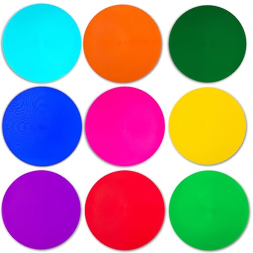 Spot Markers 9/10 Inch Floor dots Non-Slip Rubber Agility Markers Flat Field Cones for Gym/PE Soccer Football, Basketball Training Markers,School Activities, Exercise Drills, Dance Practice - style: PVC 9 inch 9Pcs(9 Colors)