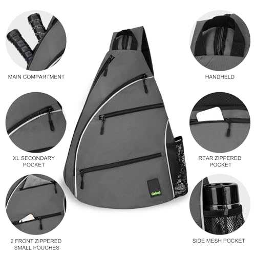 Goloni Pickleball Bag for Women Men, Convertible Pickleball Backpack Sling Bag with Fence Hook, Waterproof Polyester Paddle Bag with Multiple Compartments - color: Grey