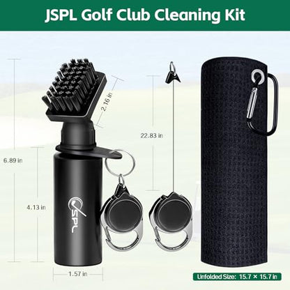 Golf Towel and Golf Club Brush Cleaner Set, 16x16 Inch Premium Microfiber Golf Towel, Golf Club Cleaning Brush with Retractable Clip & Squeeze Water Bottle, Essentials Golf Accessories for Men