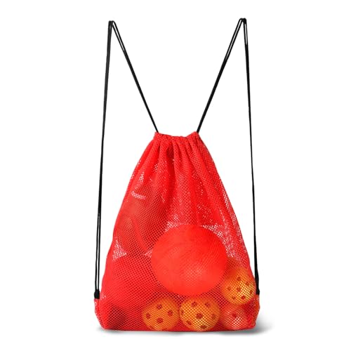 GSE Games & Sports Expert 19"x15" Red Mesh Backpack Bag. Mesh Drawstring Sports Equipment Sackpack for Gym Gear, Swimming, Toys, Baseballs/Softballs, Pickleballs - color: Red, style: 19"x15" Backpack(1-pack)