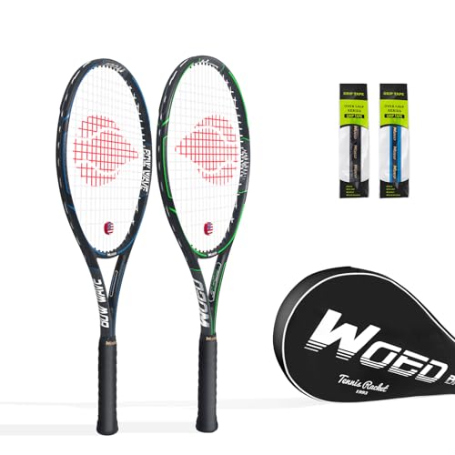 Adult 2 Player Tennis Racket Perfect for Beginner and Professional Players, 27” Speed Tennis Racquet Include Overgrips, Tennis Bag, Vibration Dampes, Covers - color: 2 Pack