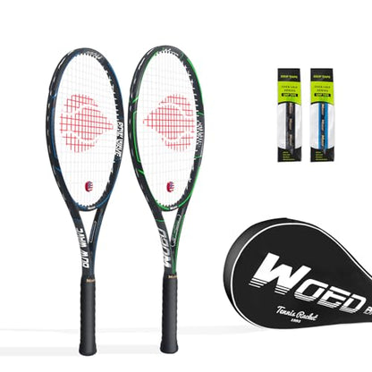 Adult 2 Player Tennis Racket Perfect for Beginner and Professional Players, 27” Speed Tennis Racquet Include Overgrips, Tennis Bag, Vibration Dampes, Covers - color: 2 Pack