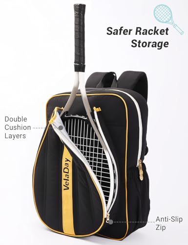 Quilted Tennis Bag for Women Men- Large Tennis Backpack Holds 2 Rackets with Ventilated Shoe Compartment & Wet Pocket - color: Black
