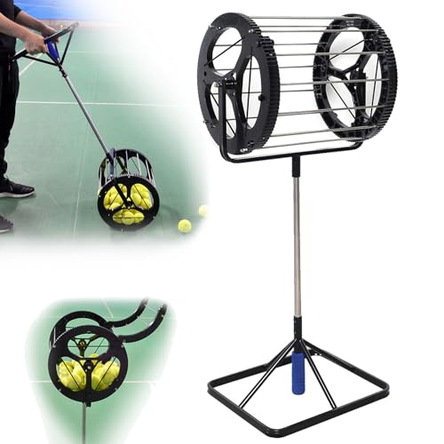 LYNICESHOP 2 in 1 Tennis Ball Pickup, Automatic Ball Receiver with Handle, Holds Up to 55 Tennis Balls