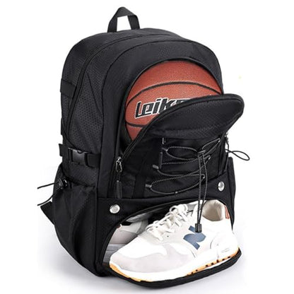 Basketball Bag Backpack with Separate Shoes Compartment & Ball Holder, Large Multi Functional Sports Bag Basketball Accessories fit Soccer Tennis Gym Black