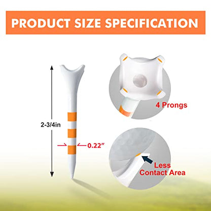 60/100 Pack Plastic Golf Tees (2-3/4"or 3-1/4"), Enhanced Durability & Stability, Designed to Reduce Friction and Side Spin - color: Orange 2-3/4" ( 100pcs)