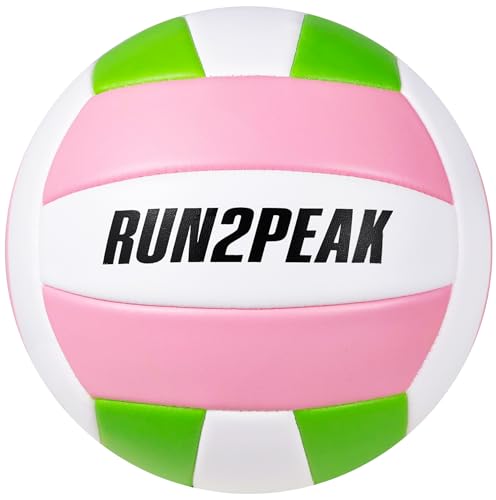 RUN2PEAK Soft Touch Volleyball Ball Gifts for Teen Girls Kids Youth Team Beginners Durable Volleyballs for Outdoor Indoor Beach Pool Water Play Official Size 5 Training Practice Volley Ball - color: Pink/White/Green