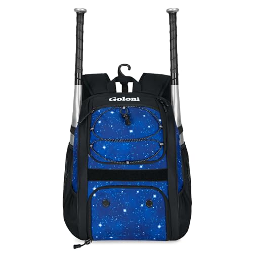 Goloni Youth Baseball Bag,Baseball Backpack with Shoes Compartment,Softball Bag with Fence Hook for T-Ball Bat & Equipment - color: Starry Sky Blue