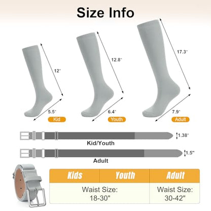 XZQTIVE Baseball Softball Socks and Baseball Softball Belt Combo Set Knee-High Soccer Socks for Kids Youth Adult - color: Gray, size: Youth