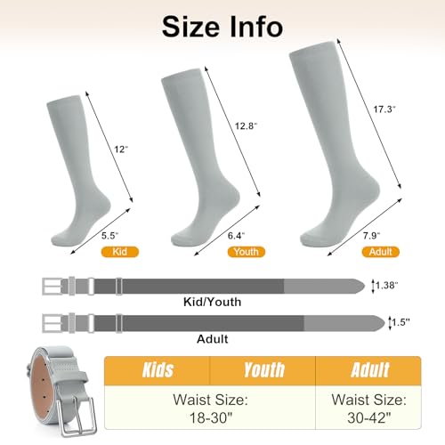 XZQTIVE Baseball Softball Socks and Baseball Softball Belt Combo Set Knee-High Soccer Socks for Kids Youth Adult - color: Gray, size: Adult