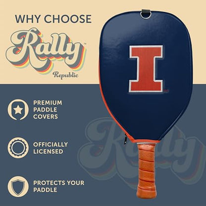 Officially Licensed Collegiate Pickleball Paddle Cover - Lightweight PU Leather Material - Durable Foam Interior Protection with Zippered Closure - Fits Most Paddles on the Market - color: Illinois Fighting Illini