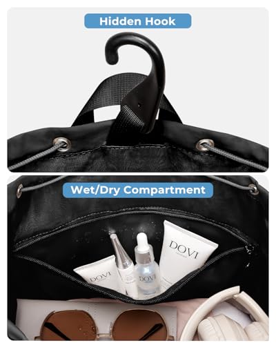 Drawstring Tennis Backpack, Puffer Tennis Racket Bag with Shoe Compartment & Wet Pocket Gym Bag for Women, Suitable for Pickleball Tennis Badminton - color: Black