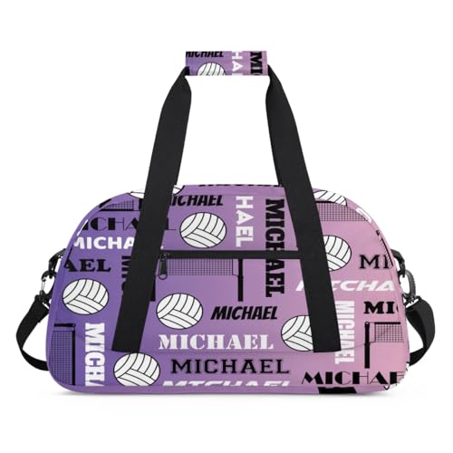 Custom Volleyball Gym Bag Duffel Bag for Women Men, Personalized Name Sport Bag Overnight Bags Customized Travel Weekender Bag, Purple Voilet - color: Purple Voilet