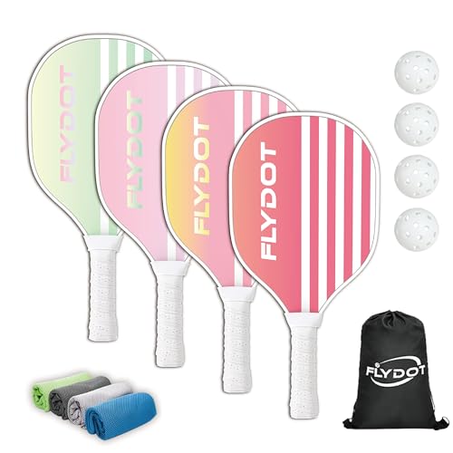 Pickleball Paddles Set of 4,USAPA Approved,4 Indoor&Outdoor Pickleball Balls, Carrying Bag, 4 Cooling Towels,4 Pack Paddles,Pickleball Paddles Pack Gifts for Beginner&Pro - color: Pink