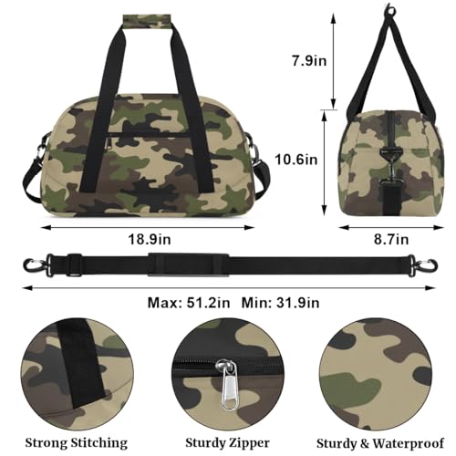 Camo Kids Duffel Bag for Boys, Camouflage Sports Gym Bag Overnight Travel Weekender Bags Lightweight Carry On Sleepovers Bag for School Practice Gymnastics - color: Camo
