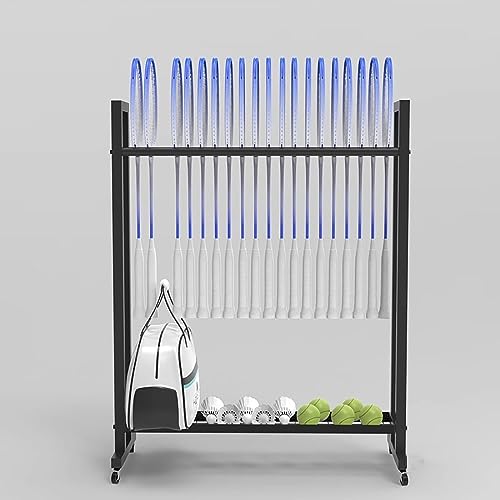 School/Gym/Training Ground Badminton/Tennis Racket Storage Organzier Holder Rack Freestanding, Rolling Mobile Sports Equipment Cart, Large Capacity