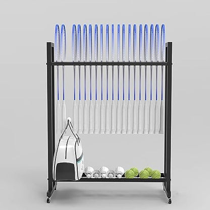 School/Gym/Training Ground Badminton/Tennis Racket Storage Organzier Holder Rack Freestanding, Rolling Mobile Sports Equipment Cart, Large Capacity