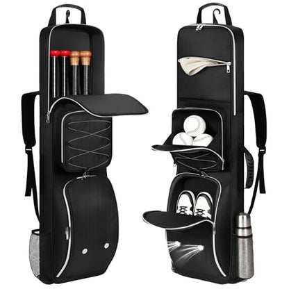 Baseball Bat Bag Backpack for 3-4 Baseball Bats with Multi-pocket and Separate Shoe Compartment, Soft Bat Bag with Fence Hook and Adjustable Shoulder Strap, Suit for Baseball, Softball, T-ball Bat