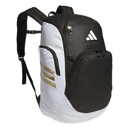 adidas Select Basketball Backpack for Practice, Gym and Travel, 32L - color: White/Black/Gold Metallic