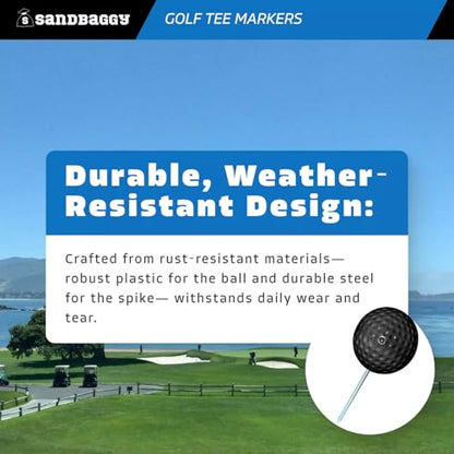 Sandbaggy Plastic Tee Markers for Golf Course (UV Resistant) - Steel Spike - Safety Caps Included - color: Black