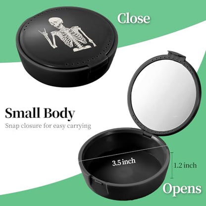 Retainer Case, Denture & Mouth Guard Orthodontic Aligner Case With Mirror & Ventilation, Black Skull
