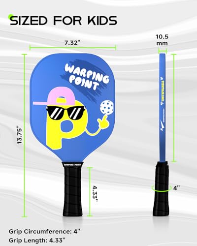 Warping Point Junior Pickleball Paddle – T700 Carbon Fiber Face, Lightweight Polymer Core, Designed for Kids 12 & Under and Teens 13+, Youth-Friendly Grip and Balanced Control - size: 10.5mm