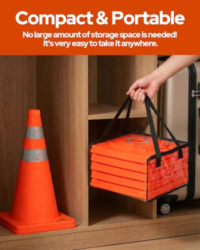 2 Pack 18 Inch Collapsible Traffic Safety Cones, Orange Pop Up Cones with Reflective Collar, Multi Purpose Road Cones for Road Safety, Parking Lot, Driving and Sport Training - size: 18 Inch