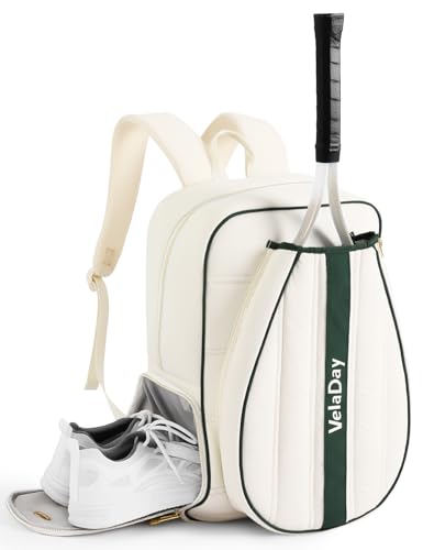 Quilted Tennis Bag for Women Men- Large Tennis Backpack Holds 2 Rackets with Ventilated Shoe Compartment & Wet Pocket - color: Beige