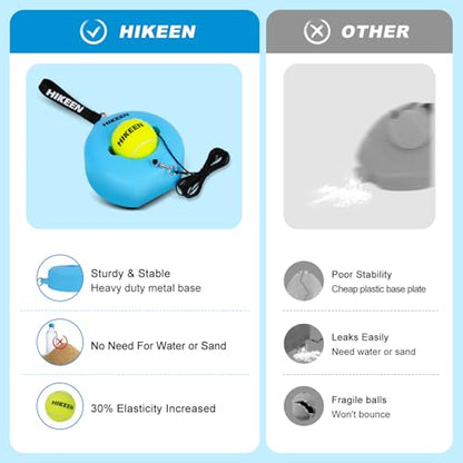 Hikeen Premium Tennis Trainer Rebound with Metal Base,Portable Solo Tennis Trainer Set with 3 Highly Elastic String Balls,Tennis Practice Equipment for Adult Kids an Beginners - style: Blue