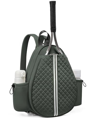 Tennis Bag, Quilted Tennis Sling Crossbody Backpack, Water Resistant Tennis Racket Bags for Women Men, Suitable for Pickleball Tennis Badminton - color: Green, size: Medium