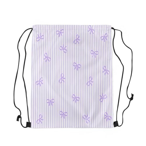 Castle Fairy Bow Drawstring Gym Bag,Purple Bowknot Stripes Foldable Waterproof Drawstring Backpack,Sweet Princess Style Draw String Back Bags for Shopping,Swimming,Beach - color: Purple