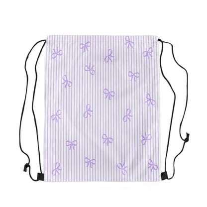 Castle Fairy Bow Drawstring Gym Bag,Purple Bowknot Stripes Foldable Waterproof Drawstring Backpack,Sweet Princess Style Draw String Back Bags for Shopping,Swimming,Beach - color: Purple