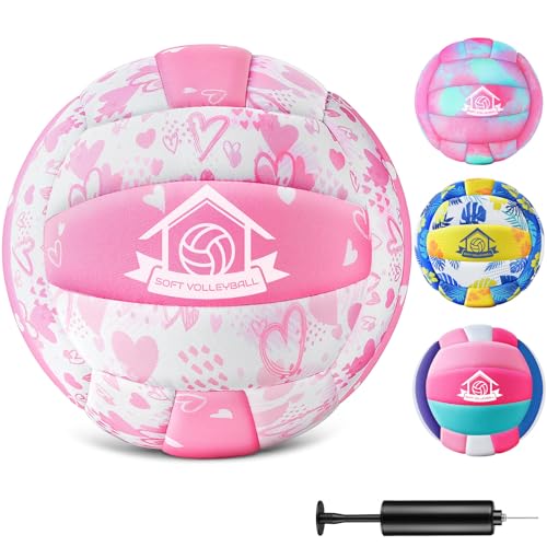 Soft Indoor Volleyball, Cushioned Cover Training Ball for Beginners, Silent Indoor Volleyball with Pump, Lightweight Official Size 5 Volleyballs for House Games & Practice