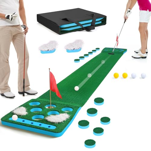 Golf Putting Game Set, Detachable Golf Putting Green Mat with 4 Balls, 2 Cups & Flags, 1 Portable Bag for Indoor & Outdoor Party Game Use - color: Blue