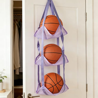 1 Pc Purple Hanging Ball Storage Bag, 3-Tier/4-Tier Design, Multifunctional & Minimalist, Perfect For Storing Basketballs And Soccer Balls Near Entryways