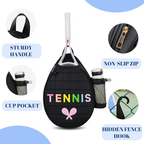 NZNDB Tennis Bags for Women Girl, Tennis Sling Crossbody Backpack, Water Resistant Tennis Bag for Pickleball, Tennis, Racketball - color: Black