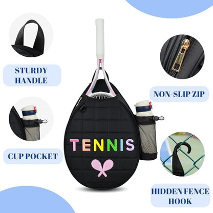 NZNDB Tennis Bags for Women Girl, Tennis Sling Crossbody Backpack, Water Resistant Tennis Bag for Pickleball, Tennis, Racketball - color: Black