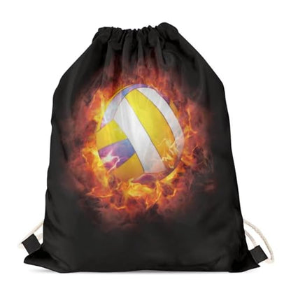 Mumeson Volleyball Print Drawstring Backpack Soccer Bag Purse Pouch - color: Volleyball Print
