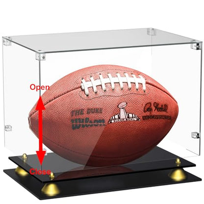 KKU Acrylic Football Display Case - Clear Double Tier Black Stand for Signed Autographed Football Display - size: Football display case