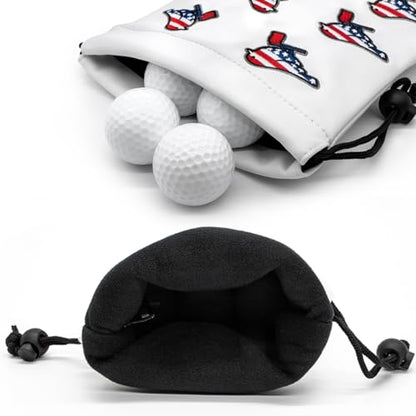 Golf Valuables Pouch, Leather Golf Tee Pouch with Drawstring Closure Golf Ball Tee Handbag Portable Golf Accessories - color: USA Birdie