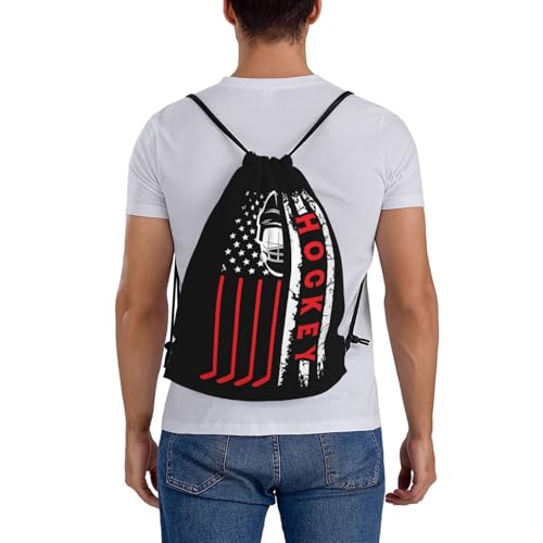 Hockey Flag Unisex Drawstring Backpack Bag Sport Gym Travel Swim Sackpack - color: Hockey Flag