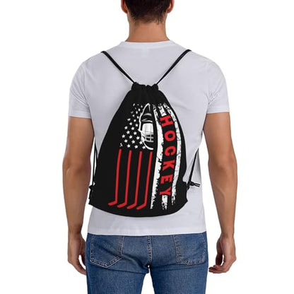Hockey Flag Unisex Drawstring Backpack Bag Sport Gym Travel Swim Sackpack - color: Hockey Flag