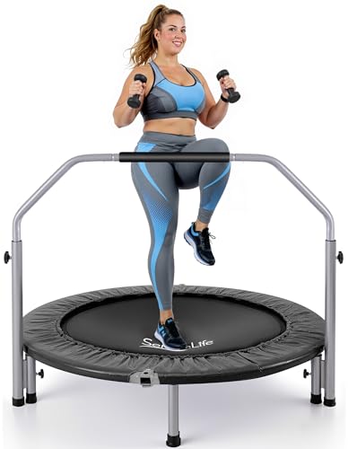 SereneLife 40" Foldable Mini Trampoline for Adults - Compact Fitness Rebounder with Adjustable Foam Handle, Exercise Trampoline with Max Load 330lbs, Indoor/Garden Whole-Body Workout - color: Black