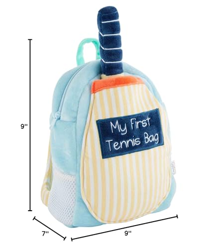 Mud Pie My First Tennis Bag Plush Set, Toddler Tennis Toy with Racket, Balls, Water Bottle and Visor, 18M+