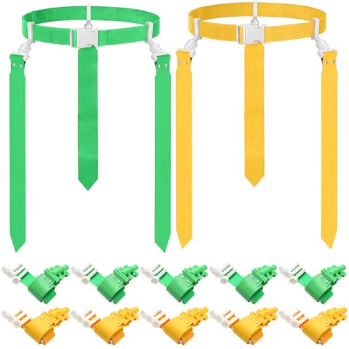 Hungdao 10/12 Players Flag Football Belts and Flags Adjustable Football Belts for Kids Teens Adults Team Training Sport Event - color: Green,yellow