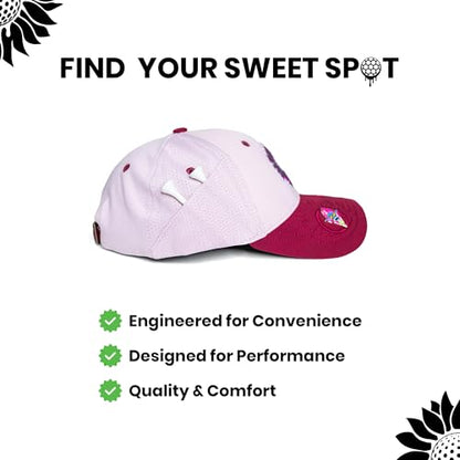 Ladies Adjustable Hats - Tee Holder with Tees & Bill Magnet with Ball Marker - 100% Custom Made - color: Pinkadelic Burst, style: Center