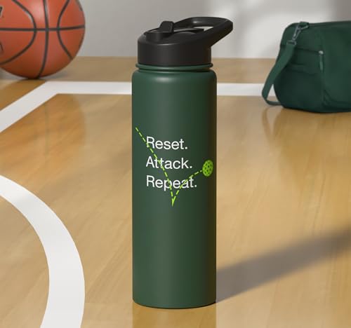 Reset Attack Repeat Competitive Pickleball Accessories Stainless Steel Insulated Water Bottle - color: Dark Green